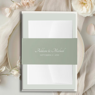 Minimal Green White Invitation Belly Band