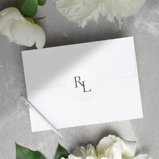 Minimal Green & White Wedding Couple Initials  Classic Round Sticker