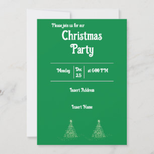 Minimal Green with White Text Christmas Party Invitation