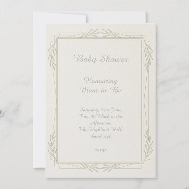 Minimal Greenery Baby Shower Invitation (Front)