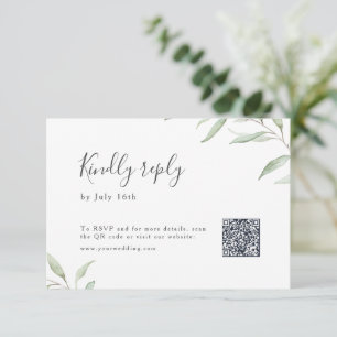 Minimal greenery botanical rustic wedding QR code  RSVP Card