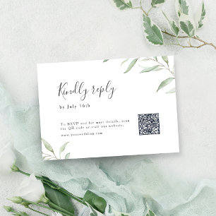 Minimal greenery botanical rustic wedding QR code RSVP Card