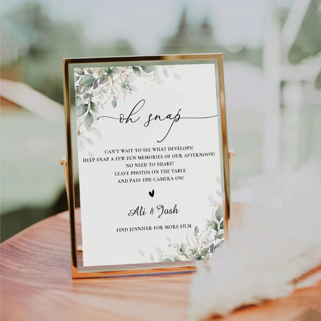 Minimal Greenery Bridal Shower Oh Snap Sign (Creator Uploaded)