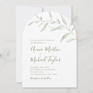 Minimal greenery calligraphy rustic sage wedding invitation