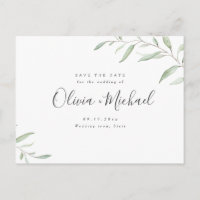 Minimal greenery calligraphy rustic save the date