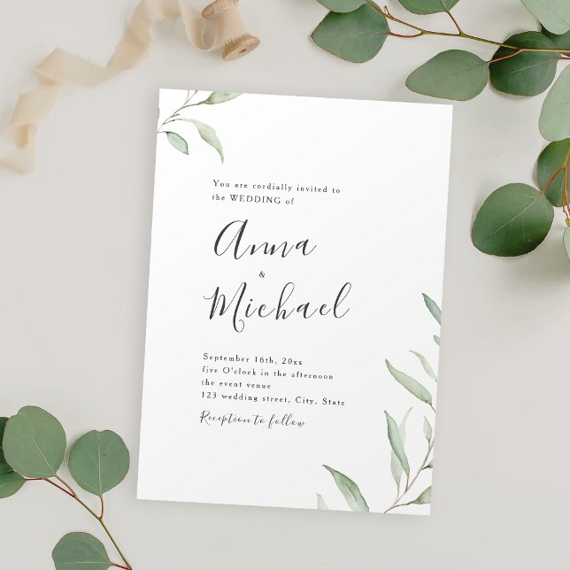 Minimal greenery calligraphy rustic wedding invitation (Minimal greenery calligraphy rustic wedding invitation)