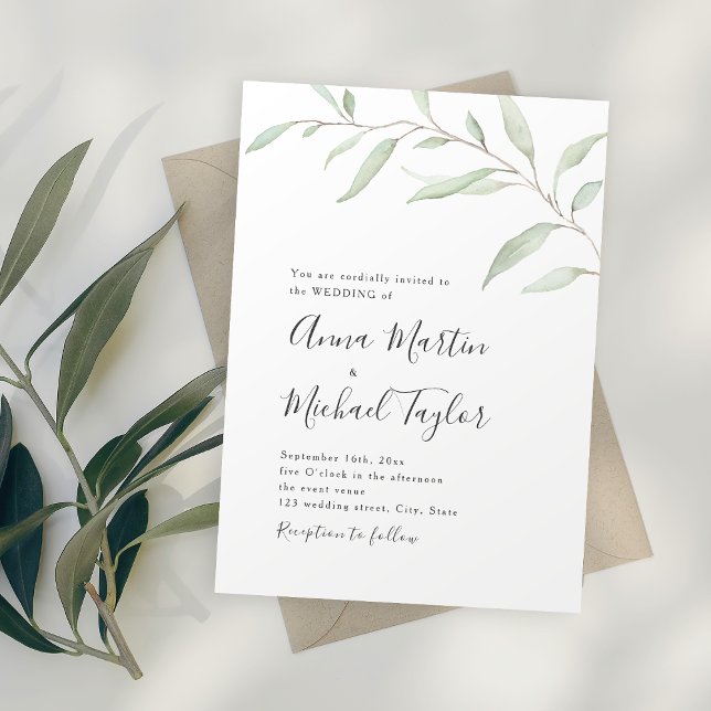 Minimal greenery calligraphy rustic wedding invitation (Minimal greenery calligraphy rustic wedding invitation)