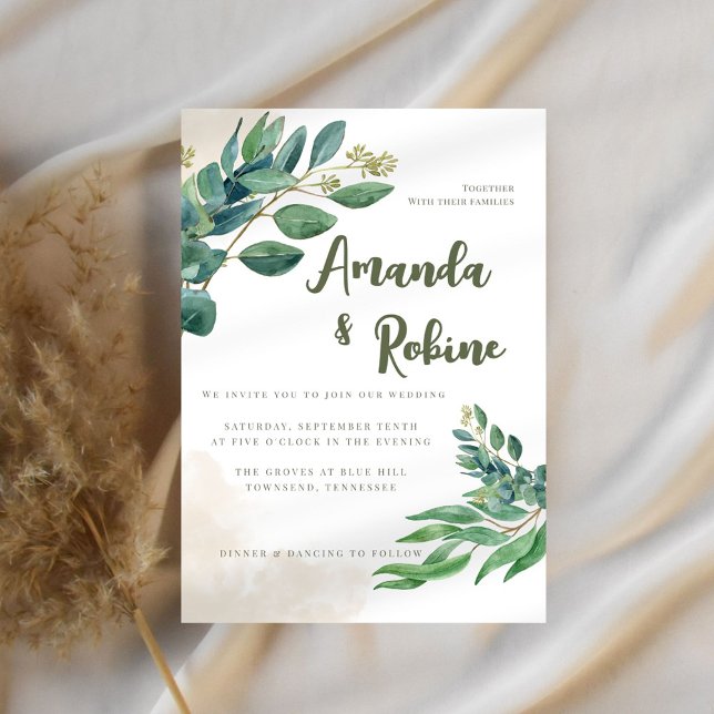 Minimal Greenery Eucalyptus Wedding Invitation (Creator Uploaded)