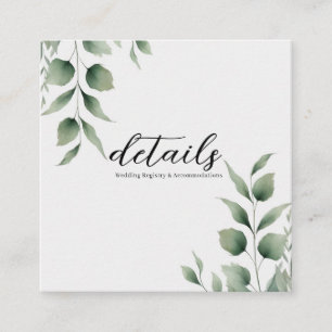 Minimal Greenery Leaves Modern Wedding Details Square Business Card