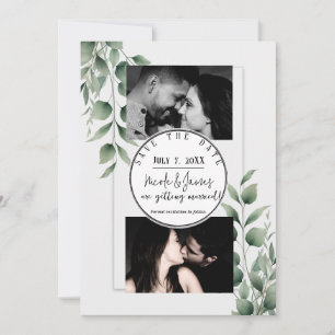 Minimal Greenery Leaves Modern White Save the Date Invitation
