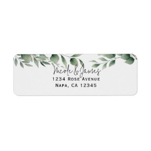Minimal Greenery Leaves Modern White Wedding Return Address Label