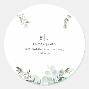 Minimal Greenery Monogram Round Sticker