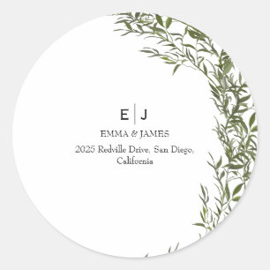 Minimal Greenery Monogram Round Sticker