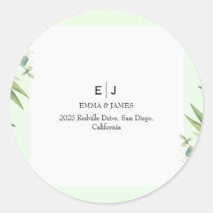 Minimal Greenery Monogram Round Sticker