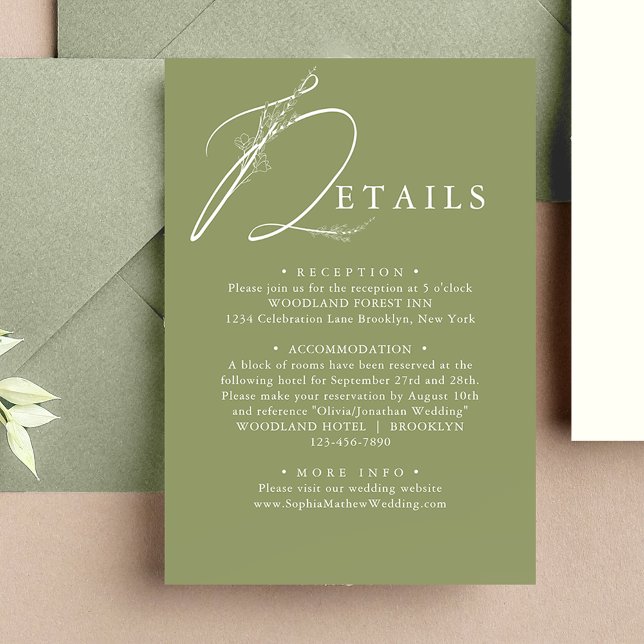 Minimal Greenery Moss Green Floral Wedding Details Enclosure Card (Creator Uploaded)
