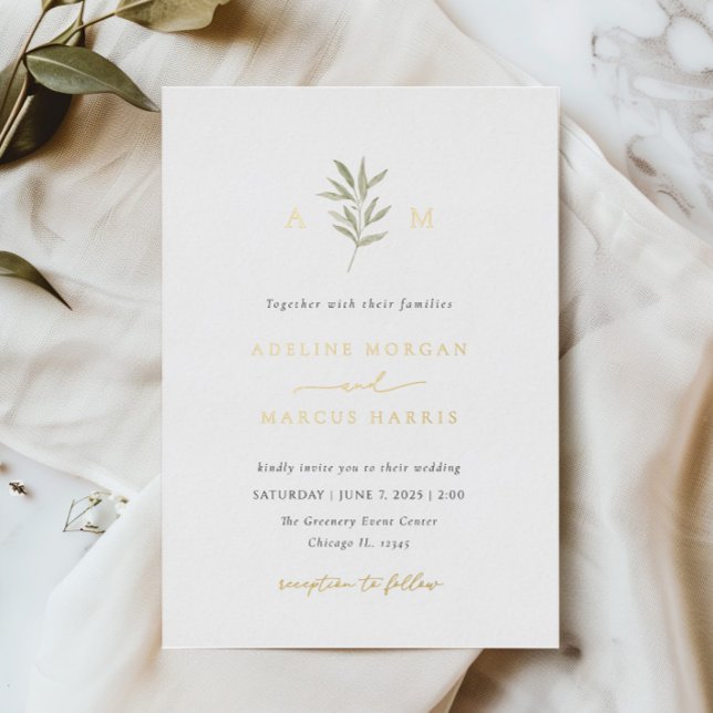 Minimal Greenery Olive Branch Wedding Invitation (Creator Uploaded)