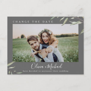 Minimal greenery photo change the date Postponed Postcard