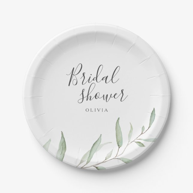 Minimal greenery rustic bridal shower paper plate (Front)