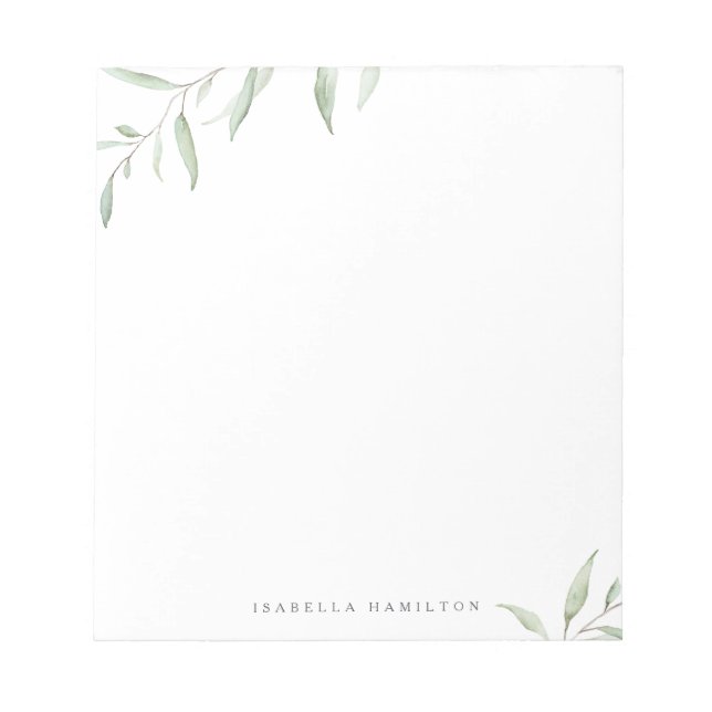 Minimal greenery rustic personalized stationery notepad (Front)