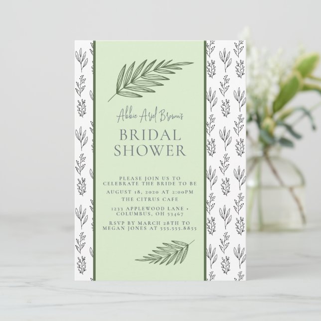 Minimal Greenery Script Bridal Shower Invitation (Standing Front)