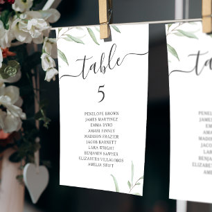 Minimal greenery script table number seating chart