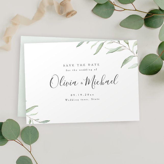 Minimal greenery simple calligraphy save the date (Minimal greenery simple calligraphy save the date)