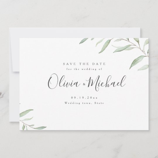 Minimal greenery simple calligraphy save the date