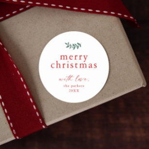 Minimal Greenery Simple Merry Christmas Classic Round Sticker