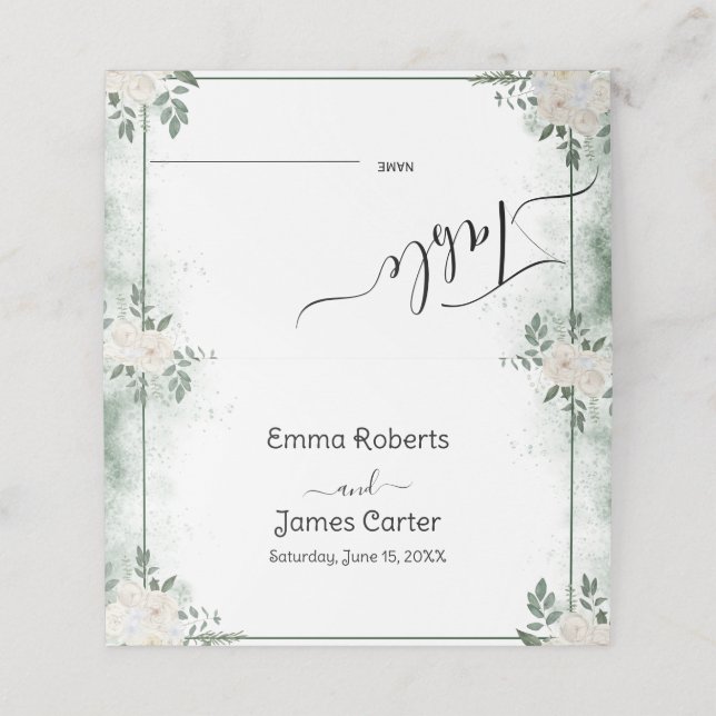 Minimal Greenery Table Number Place Cards (Outside Unfolded)