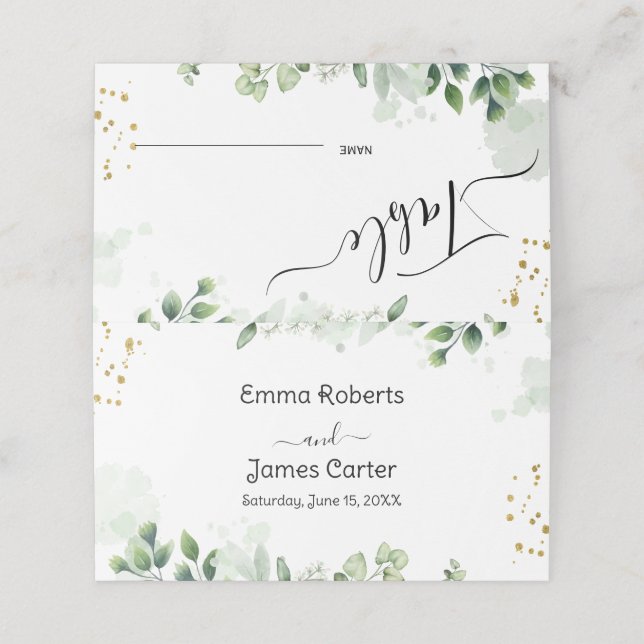 Minimal Greenery Table Number Place Cards (Outside Unfolded)