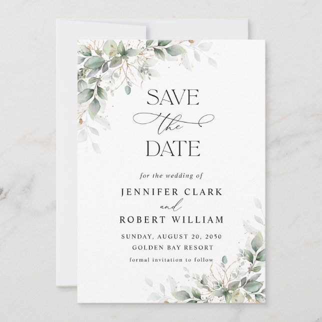 Minimal Greenery Wedding Save The Date (Front)