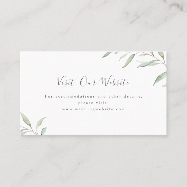 Minimal greenery wedding website Insert card (Front)