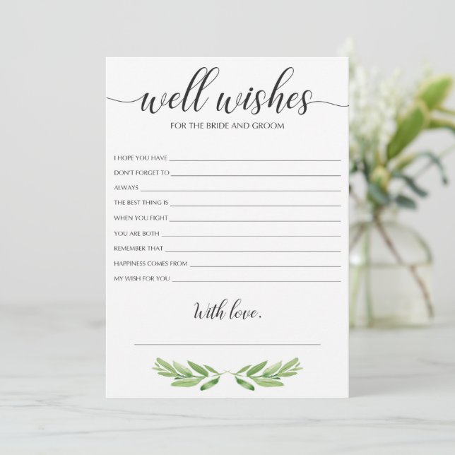 Minimal Greenery Wedding Well Wishes and Advice (Standing Front)