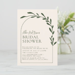 Minimal Greenish Arch Script Text Bridal Shower In Invitation