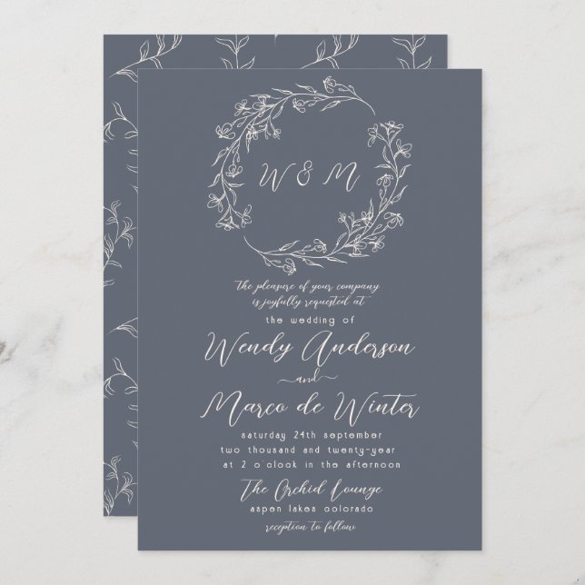 Minimal Grey and Cream Boho Botanical Wedding Invitation (Front/Back)