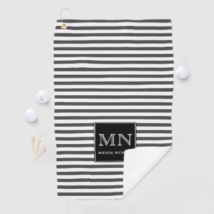 Minimal, Grey and White Striped Monogrammed Golf Towel