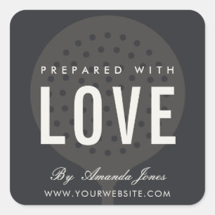 MINIMAL GREY BLACK SKIMMER CHEF PREPARED WITH LOVE SQUARE STICKER