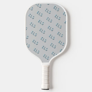 Minimal Grey Blue White Striped Monogram Pickleball Paddle