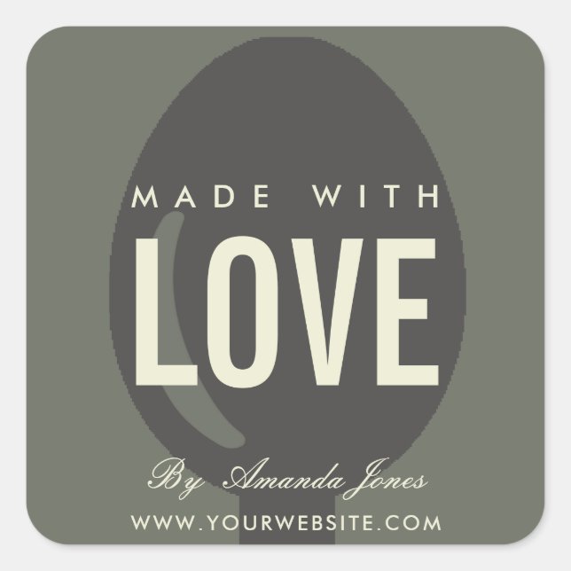 MINIMAL GREY CHARCOAL SPOON CHEF MADE WITH LOVE SQUARE STICKER (Front)