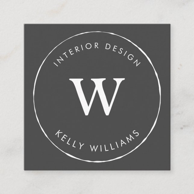 Minimal Grey Circle Business Monogram Branding Square Business Card (Front)