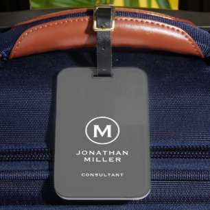 Minimal Grey Classic Typographic Monogram Luggage Tag