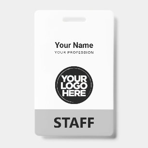 Minimal Grey Employee Name Business Logo Staff Tag ID Badge