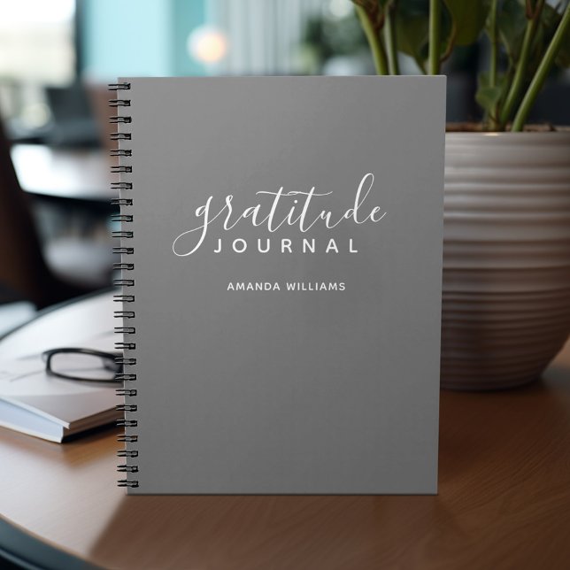 Minimal Grey Gratitude Journal - calligraphy (Gratitude notebook - personalize with your name or other text)