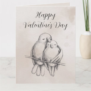 Minimal Grey Love Bird Romantic Glossy Valentine Card