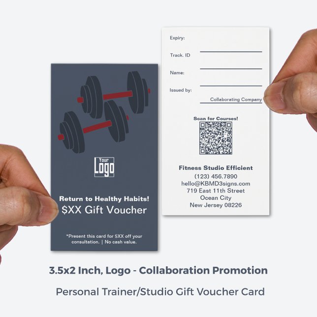 Minimal Grey White Fitness Promo Gift Voucher Card (3.5x2 Inch, Portrait Format, Minimal Grey White Fitness Promo Gift Voucher Card)