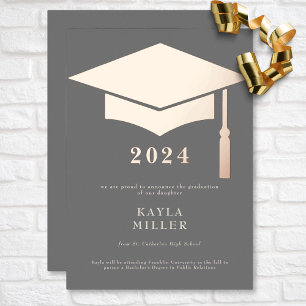 Minimal Grey White Rose Gold Cap Grad Announcement
