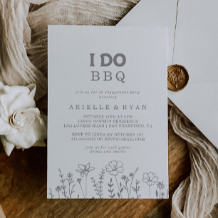 Minimal Grey Wildflower I Do BBQ Engagement Party Invitation