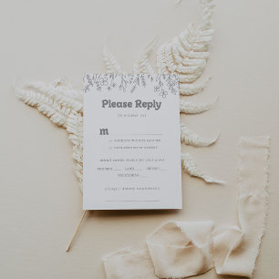 Minimal Grey Wildflower Wedding Menu Choice RSVP