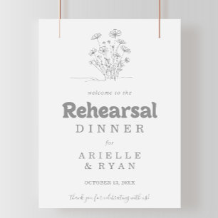Minimal Grey Wildfower Rehearsal Dinner Welcome Poster