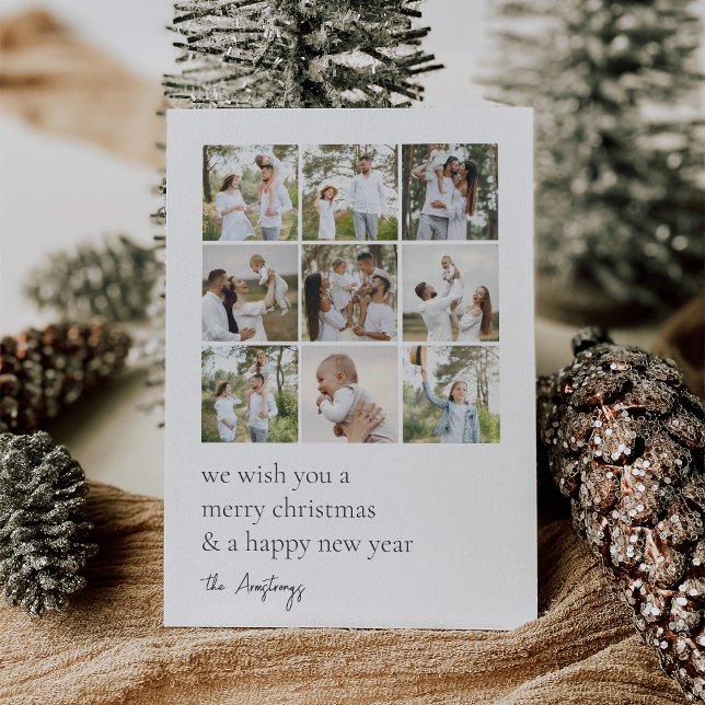 Minimal Grid | 9 Photo Collage Holiday Card (Creator Uploaded)